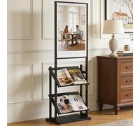 Portariviste da Terra Indipendente a 3 Ripiani con Cornice per Poster, Porta Giornali da Terra Metálico Resistente, Espositore Verticale di Riviste per Uso Domestico e Commerciale al Dettaglio Black