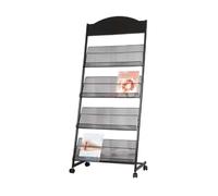 Portariviste in metallo a 4 ripiani con rotelle, organizer da pavimento resistente per mostre, porta letteratura ad alta durezza, design a più livelli per la massima visibilità