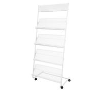 Portariviste in piedi con ruote, 4 tasche, porta catalogo obliquo | Espositore da pavimento per ufficio e fiere, portariviste arrotolabile per catalogo, letteratura, riviste, giornali