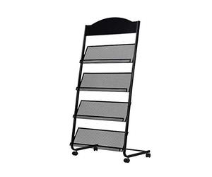 Portariviste mobile con ruote, espositore da pavimento a 4 scomparti, per ufficio e brochure, elegante porta letteratura nero per una facile organizzazione
