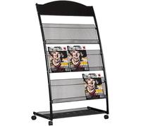 Portariviste portatile con ruote Espositore per letteratura mobile in acciaio organizer per brochure per cataloghi volantini nero