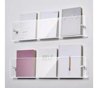 Portariviste resistente, trasparente, in acrilico, scaffale per libri, scaffale per dischi, portaoggetti per letteratura appeso alla moda per sala d'attesa, soggiorno e ufficio, 2 livelli, lunghezza