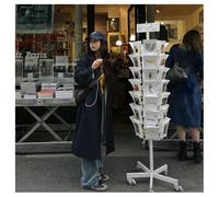 Portariviste rotante in filo metallico con rotelle, organizer da pavimento per ingressi, uffici, negozi al dettaglio