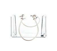 Portariviste, Shop Bag contenitore porta oggetti in plexiglas SMALL Trasparente 20X14x h12 cm colore Trasparente manici ecopelle