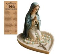 Portarosario Cattolico Della Vergine Maria, Reliquia in Resina Fatta a Mano, Figura Santa Madre, Portagioie da Tavolo con Rosario, Regalo di Compleanno per La Mamma(A#)
