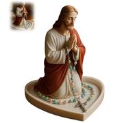 Portarosario della Vergine Maria, elegante scatola portarosario della Madonna, espositore per gioielli in resina con base a forma di cuore, decorazione religiosa per la casa da scrivania (B#)