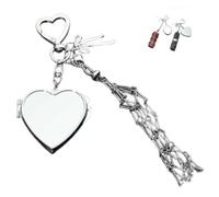 Portarossetto in acciaio inossidabile con specchio, custodia portatile 2 in 1 per lucidalabbra e balsamo, borsa da viaggio in cristallo Bling per borsa, scuola, casa e esterno, Cuore argento, 1paquet