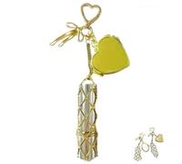 Portarossetto in acciaio inossidabile con specchio, custodia portatile 2 in 1 per lucidalabbra e balsamo, borsa da viaggio in cristallo Bling per borsa, scuola, casa e esterno, Cuore dorato, 1paquet