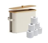 Portarotoli Relaxdays, 12 Rotoli, HxLxP: 33 x 45 x 16 cm, Tessuto, bambù, Porta Carta igienica, riserva, Beige