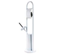 Portarotolo con Portascopino per Bagno in Metallo con Spazzolone 20x80cm Bianco