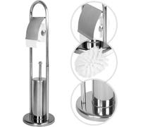 Portarotolo Con Scopino e Porta Scopino In Acciaio Accessori Bagno WC 80cm