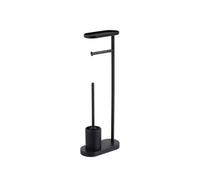 Portarotolo da Bagno con Scopino e Mensola in Metallo - Piantana WC 3 in 1 Nera Opaca, design moderno, supporto carta igienica con vassoio superiore, base stabile antiscivolo (Metallo)