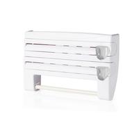 Portarotoli da Parete Relaxdays 3 in 1, asciugatovaglioli, Alluminio e Pellicola, plastica, 24,5 x 38 x 7,5 cm, Bianco