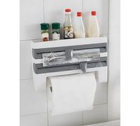 Portarotolo da parete da cucina, 3 in 1, con ventosa magnetica, dispenser di pellicola trasparente e pellicola di alluminio, taglierina per pellicola aggiornata, supporto da parete per rotoli da