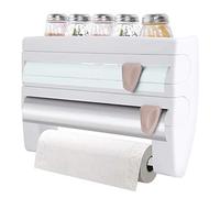 Portarotolo da parete, triplo distributore di taglio, portarotolo con lame affilate, taglia-pellicola con ripiano per totale di 3 rotoli, cucina, bagno 39 x 10 x 24 cm(bianca)