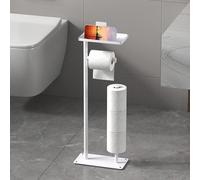 Portarotolo di carta igienica indipendente, portarotolo multifunzione con vassoio di stoccaggio, portaspazzola per WC con supporto per telefono, facile installazione senza foratura, ottimo per la deco