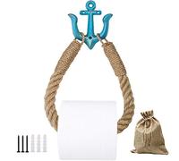Portarotolo di carta igienica nautica da parete e porta asciugamani per bagno, corda di iuta rustica naturale con decorazione di ancora, per bagno a tema spiaggia nautica e mare (blu)