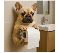 Portarotolo di carta igienica realistico a forma di cane, in resina, simpatico bulldog francese, porta rotolo di carta igienica a parete, per casa e ufficio (H)