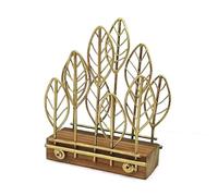 Portarotolo di carta industriale con design astratto di foglie di foresta e struttura in legno e ferro, dispenser di tovaglioli retrò nero/oro(Retro gold)