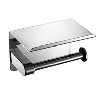 Portarotolo fisso, Porta carta igienica con vassoio e ripiano in acciaio inox da parete, argento, 13,5x9x10,5 cm