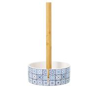 Portarotolo in legno con base in ceramica Mosaico blu 14 x 32 cm