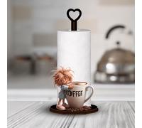 Portarotolo verticale in legno piatto 2D stile healing con ragazza e caffè, gancio a forma di cuore, base in legno massiccio, stabile e salvaspazio, senza assemblaggio richiesto, organizer universale 