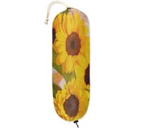 Portasacchetti di plastica vintage con girasole da parete, organizer per sacchetti della spesa, dispenser giallo floreale per la cucina, regolazione gratuita con coulisse, 55,9 x 22,9 cm