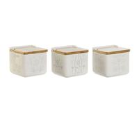 DKD Home Decor Saliera con Coperchio Blu Bianco Verde Lilla Bambù Scandi 750 ml 14 x 12,5 x 12 cm (3 pezzi)