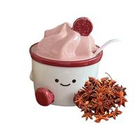 Portasale Da Banco | con Coperchio e Cucchiaio Scatola in Ceramica Carina a Disegni Animati - Portasale Tondo Per Torte - per Cucina Casa Pranzo Cottura Condimenti Tavolo Bar Picnic Esterno