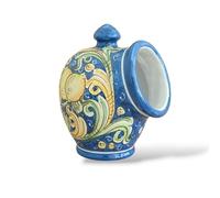 Portasale in Ceramica di Caltagirone, Dipinto a Mano, Motivo Floreale Blu e Giallo, Stile Siciliano