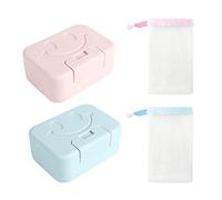 Portasapone 2 pezzi, con 2 sacchetti per sapone, porta sapone da viaggio, porta sapone con coperchio, porta sapone da bagno portatile, per campeggio, casa, bagno (rosa, blu)
