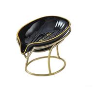 Portasapone a forma di foglia con design a drenaggio automatico e base in metallo, adatto per contenere saponette, spugne e spugne in bagno o cucina (nero)