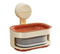 Portasapone a parete non perforato a doppio strato con drenaggio e vassoio per spugna bonus, plastica ABS, bianco, 13,6 x 8,2 cm