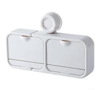 Portasapone a ventosa con coperchio a ribalta, organizer da bagno da parete per sapone da bar, sistema di drenaggio, senza fori, crema e grigio classico (elegante grigio doppio)