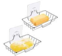 Portasapone autoadesivo resistente, 2 pezzi, in acciaio inox, montaggio a parete, portasapone da parete con gancio, senza fori, per doccia, bagno, cucina, argento