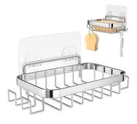 Portasapone Bagno Senza Trapano con 4 Ganci,Porta Sapone Per Bagno in Acciaio Inox,Portasaponetta Solido Cucina Spugne Portaoggetti da Parete, Porta Saponi Doccia Bathroom Accessories