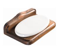 Portasapone bagno serie Mathilde in legno e ceramica noce anticato Noce