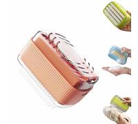 Portasapone con rullo per la pulizia, 2 in 1 Scatola di sapone schiumoso con rullo gorgogliatore, dispenser portatile per sapone da bucato con rullo e fori di scarico, contenitore da viaggio per