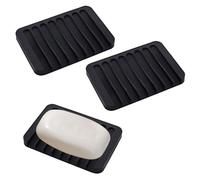 Portasapone con scarico, 2 pezzi, in silicone, autosvuotante, nero, portasapone per bagno, cucina, lavandino