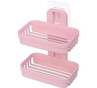 Portasapone con ventosa per doccia, portasapone, portasapone, portasapone da bagno per doccia, vassoio portaoggetti a doppia parete, portasapone, portasapone (colore: rosa (colore: blu) ( Col