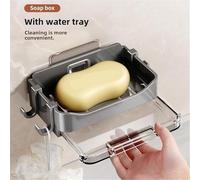 Portasapone con ventosa senza trapano, design quadrato, per bagno e cucina, montaggio a parete, in alluminio, ABS, impermeabile, facile da installare, organizer per la pulizia (grigio pp)