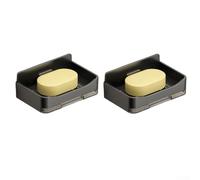 Portasapone con ventosa, senza trapano, quadrato, da parete, con ganci, per bagno e cucina (pp nero)
