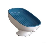 Portasapone da bagno, 8,6 x 8,8 x 13 cm, in plastica, a doppio strato, con ventosa e design inclinato autodrenante, per doccia e lavandino (blu)