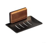 Portasapone da bagno, montaggio a parete, in legno naturale, senza fori, elegante e funzionale, per altri bagni (noce + nero)