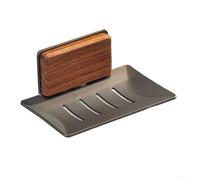 Portasapone da bagno, montaggio a parete, in legno naturale, senza fori, elegante e funzionale, per altri bagni (noce + grigio)