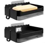 Portasapone da parete con gancio e fori di drenaggio, organizer per mensola doccia in ABS, installazione senza fori, confezione da 2, 15 x 10 x 8 cm, nero o grigio (nero x 2)
