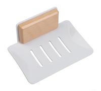 Portasapone da parete in noce massiccio e alluminio per bagno, senza bisogno di attrezzi, drenaggio progettato per un uso a lungo termine (noce + grigio)
