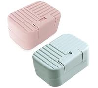 Portasapone da Viaggio,Portasapone con coperchio,portasapone 2 pezzi,contenitore da viaggio,doccia portatile perfetto per bagno,campeggio(rosa/blu)