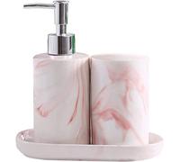 Portasapone, dispenser di sapone liquido, tazza per spazzolino da denti, set di accessori da bagno in marmo e ceramica (rosa)