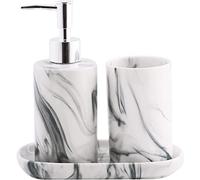 Portasapone, dispenser di sapone liquido, tazza per spazzolino da denti, set di accessori da bagno in marmo e ceramica (grigio)